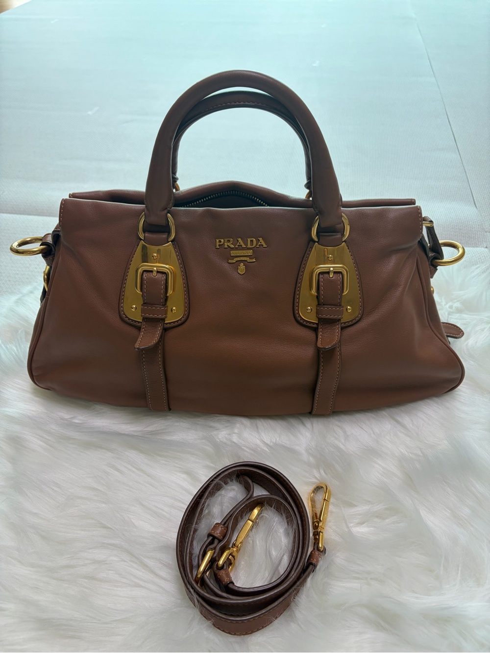 Prada Brown Leather Tote Bag with Adjustable Strap